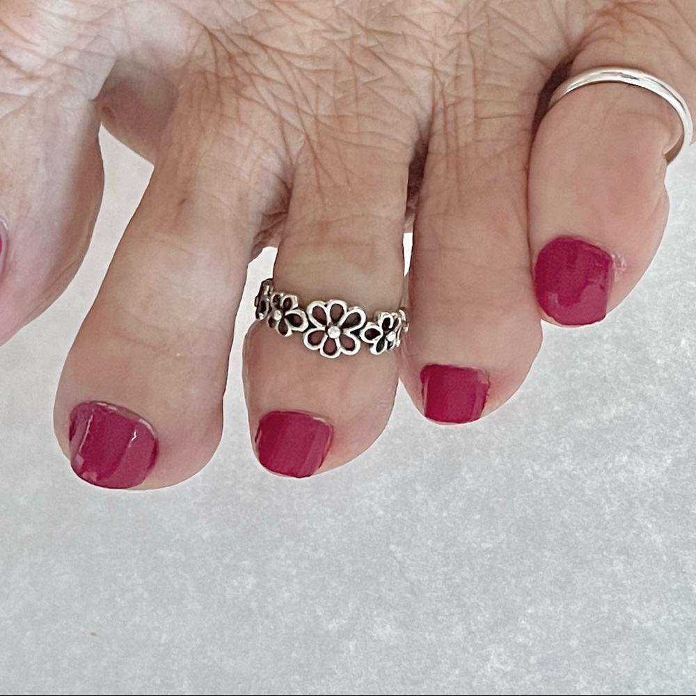 Sterling Silver Flower Toe Ring, Silver Ring, Mid… - image 8